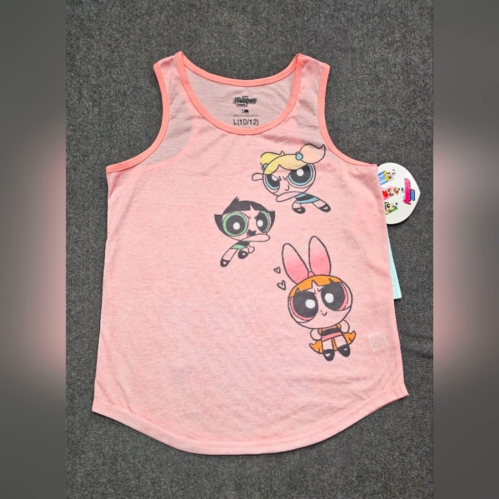 New cute PowerPuff girls size L(10/12) sleeveless shirt .